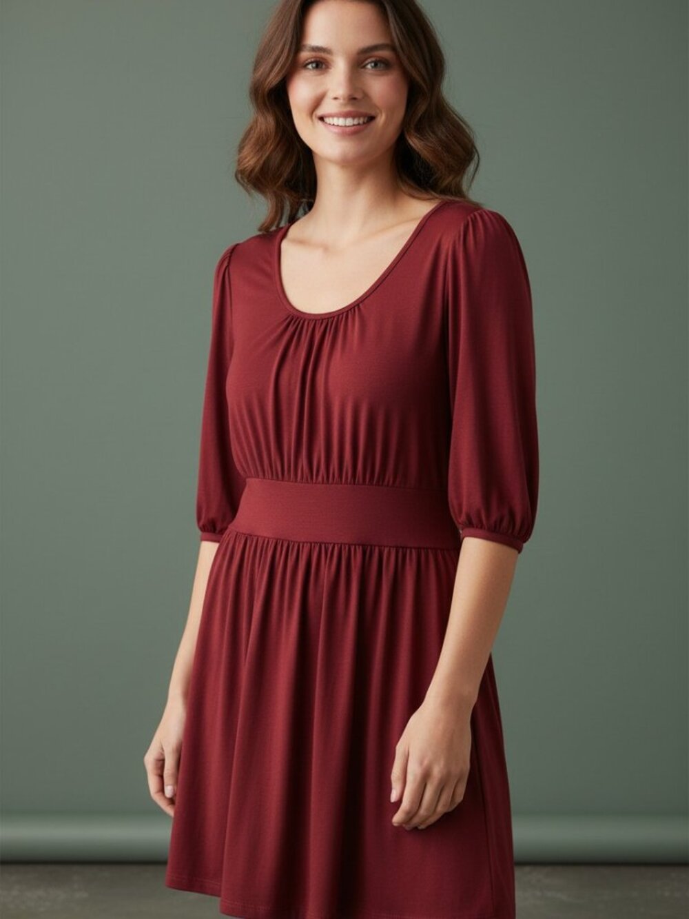 Women's Dark Red Scoop Neck Tunic